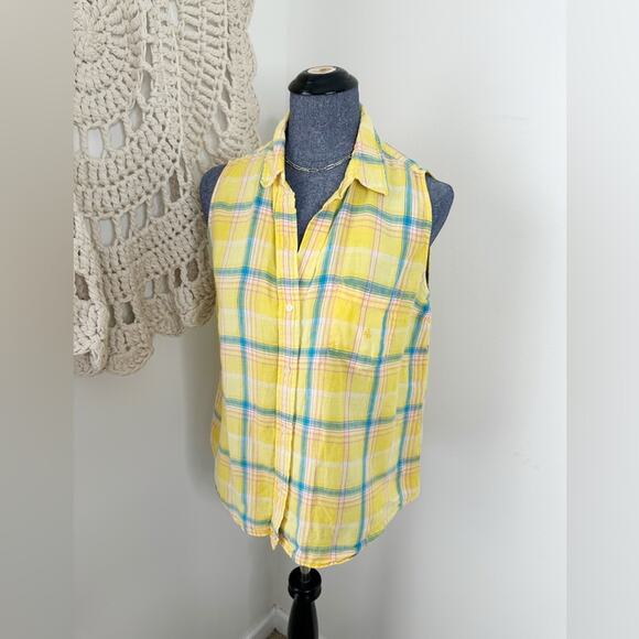 Lauren Ralph Lauren Yellow Linen Sleeveless Button Up Tank Top Size Large - Picture 1 of 6